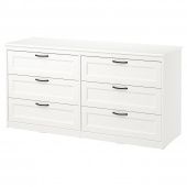 картинка СОНГЕСАНД Комод с 6 ящиками, белый, 161x81 см от магазина Wmart