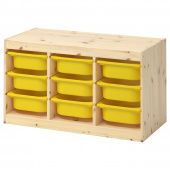 картинка TROFAST ТРУФАСТ Комбинация д/хранения+контейнеры - светлая беленая сосна/желтый 94x44x52 см от магазина Wmart
