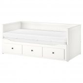 картинка HEMNES ХЕМНЭС Кушетка с 2 матрасами/3ящиками - белый/осванг жесткий 80x200 см от магазина Wmart