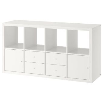 КАЛЛАКС Стеллаж с 4 вставками, белый, 77x147 см